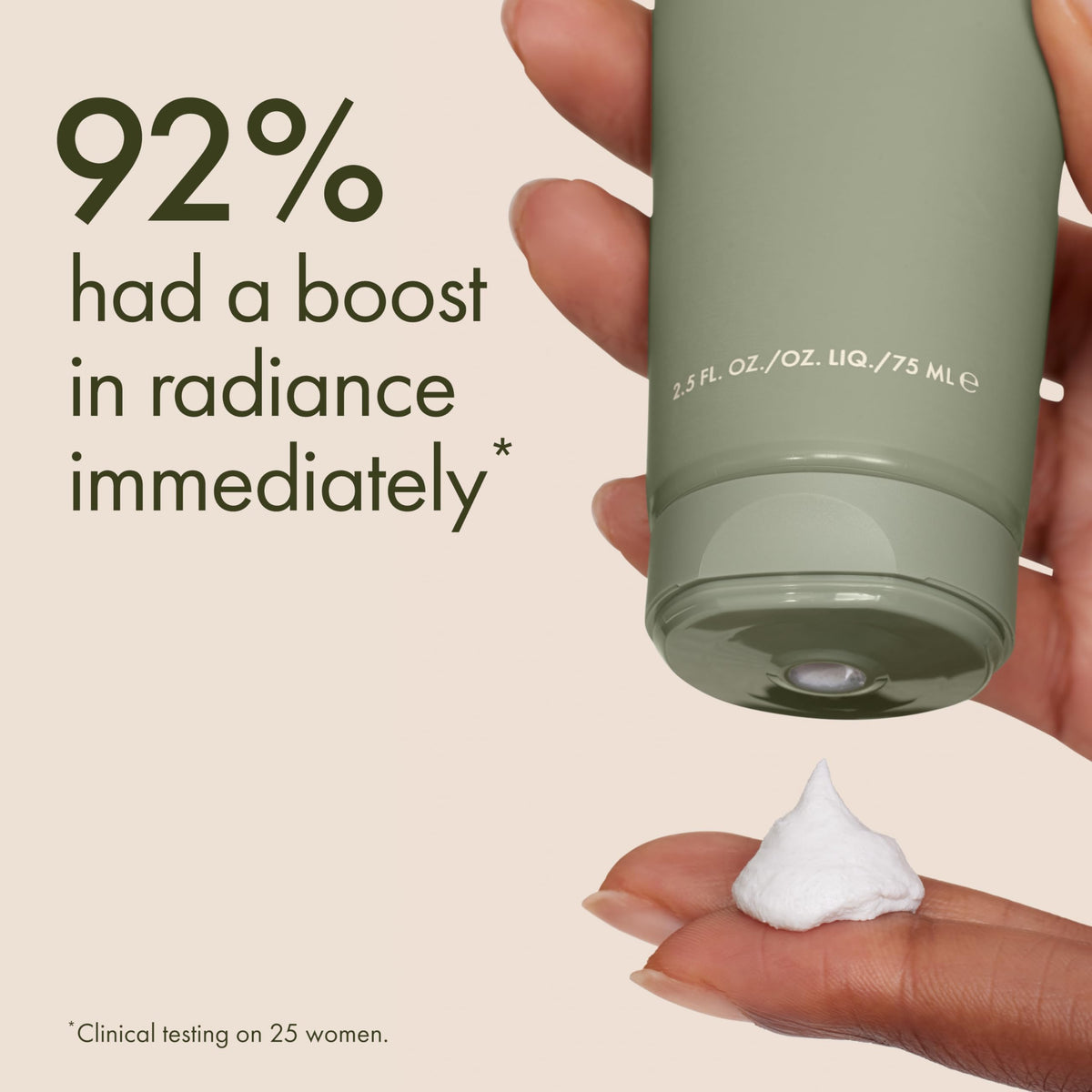 Origins Checks and Balances in hand demonstrating application and easy rinsing benefit
