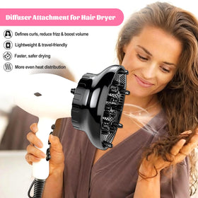 Orista Finds diffuser attached to a hairdryer nozzle for universal compatibility