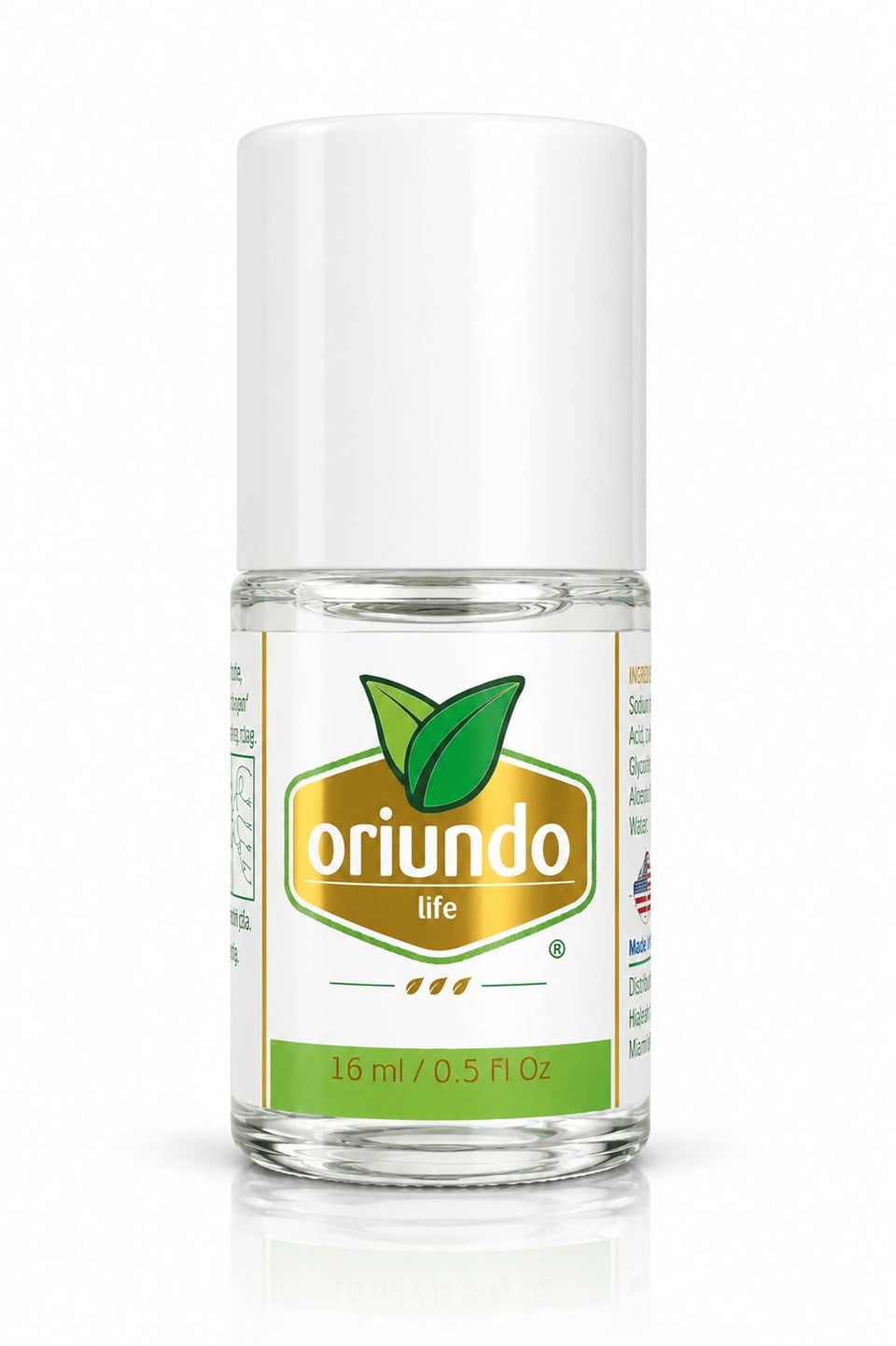 oriundo life front bottle showing compact 0.5 oz and brand clarity benefit