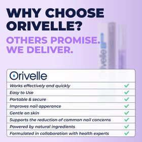 Orivelle label displaying key ingredients including tea tree oil benefits