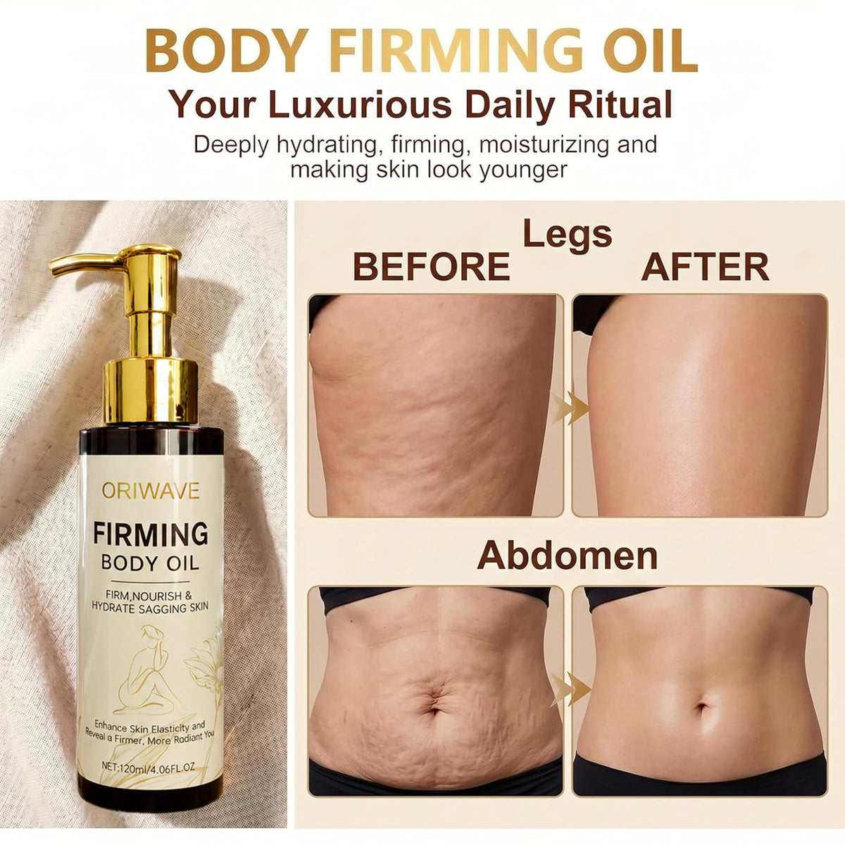 ORIWA VE used on legs and arms in lifestyle setting to smooth and hydrate skin