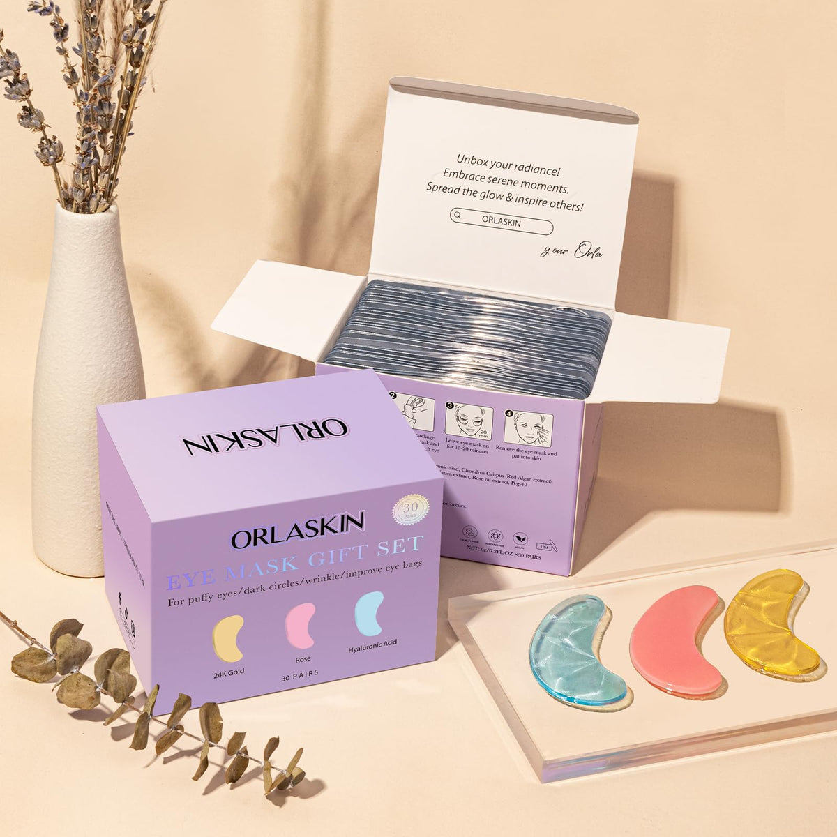 ORLASKIN opened foil pouch revealing single-use pair and fresh serum