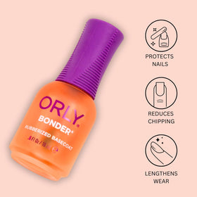 Orly Bonder bottle next to ruler showing 0.6 fl oz size for travel convenience