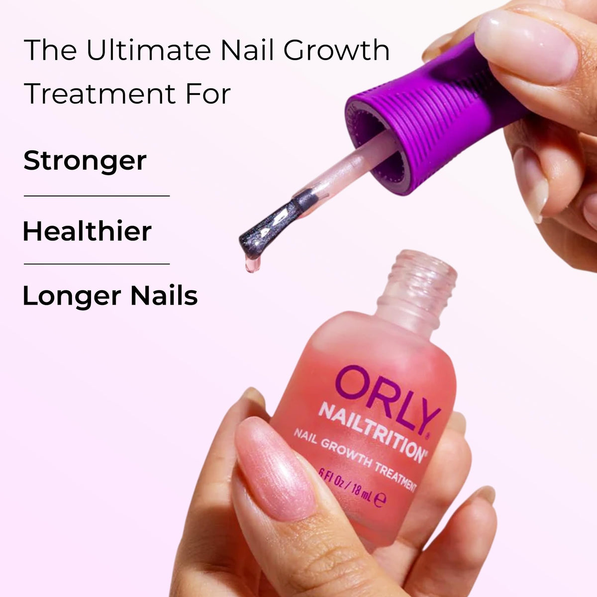 Orly brush applying treatment to nail, demonstrating easy at-home application and control