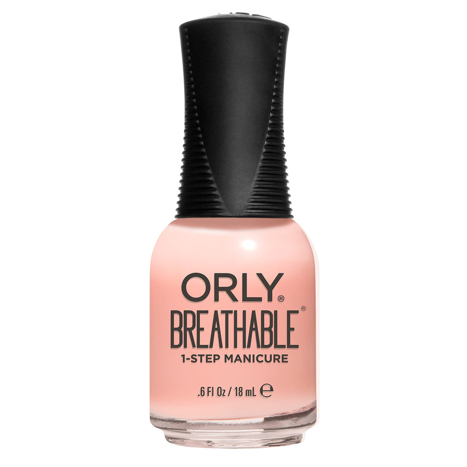 Orly bottle front view showing Kiss Me I'm Kind shade and glossy finish benefit