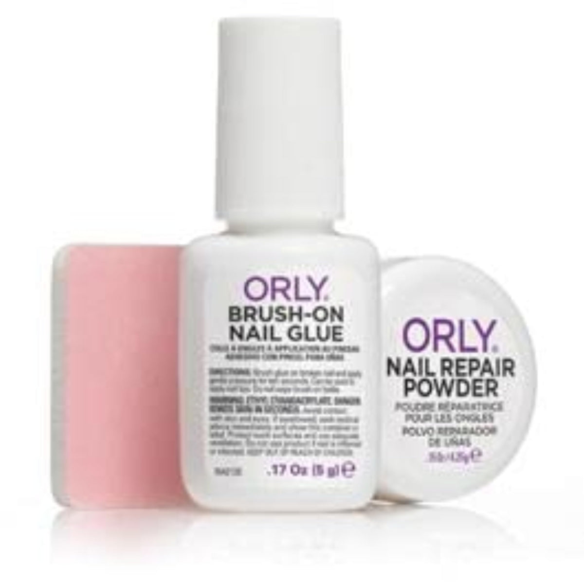 ORLY kit in use with brush-on glue fixing a cracked nail for fast, discreet recovery