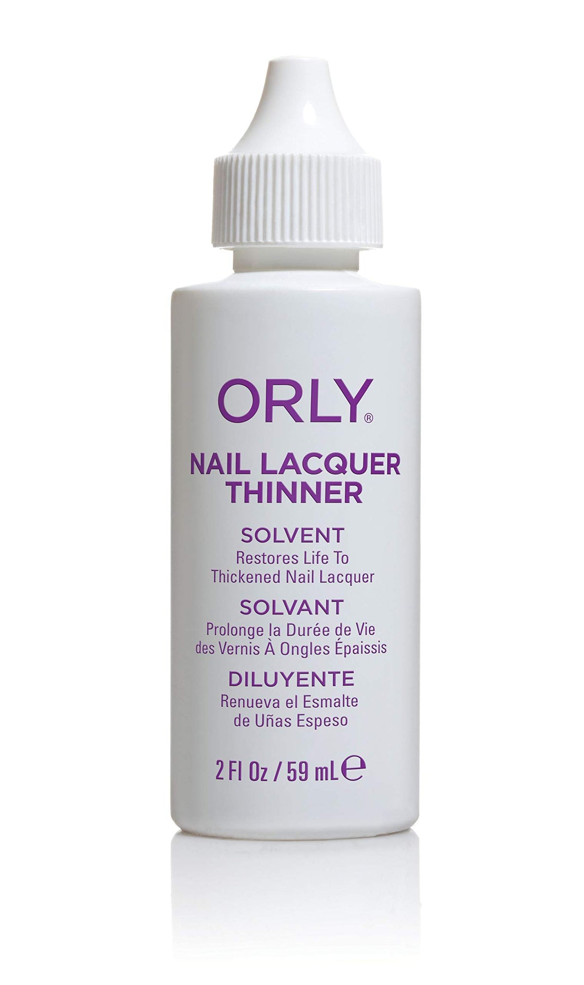 Orly thinner front view showing unbreakable bottle and built-in dropper for precise restoration