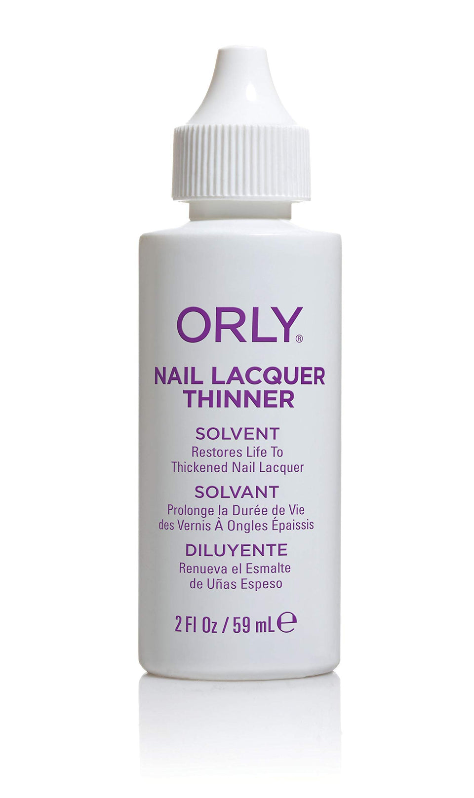 Orly thinner front view showing unbreakable bottle and built-in dropper for precise restoration