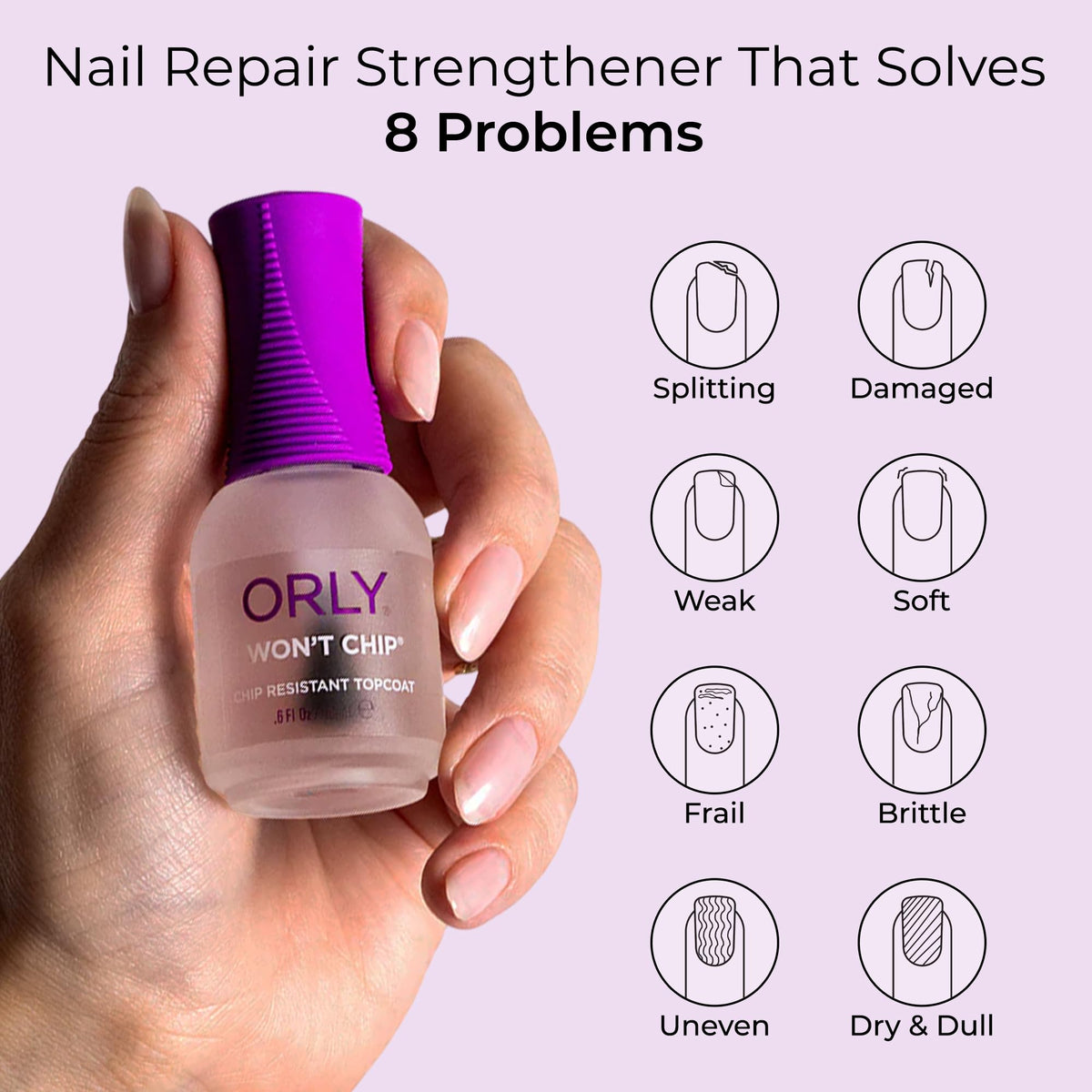 ORLY brush close-up with smooth clear formula demonstrating streak-free application benefit