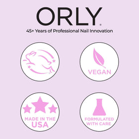 ORLY on hands over a workspace lifestyle shot highlighting durable, chip-resistant finish