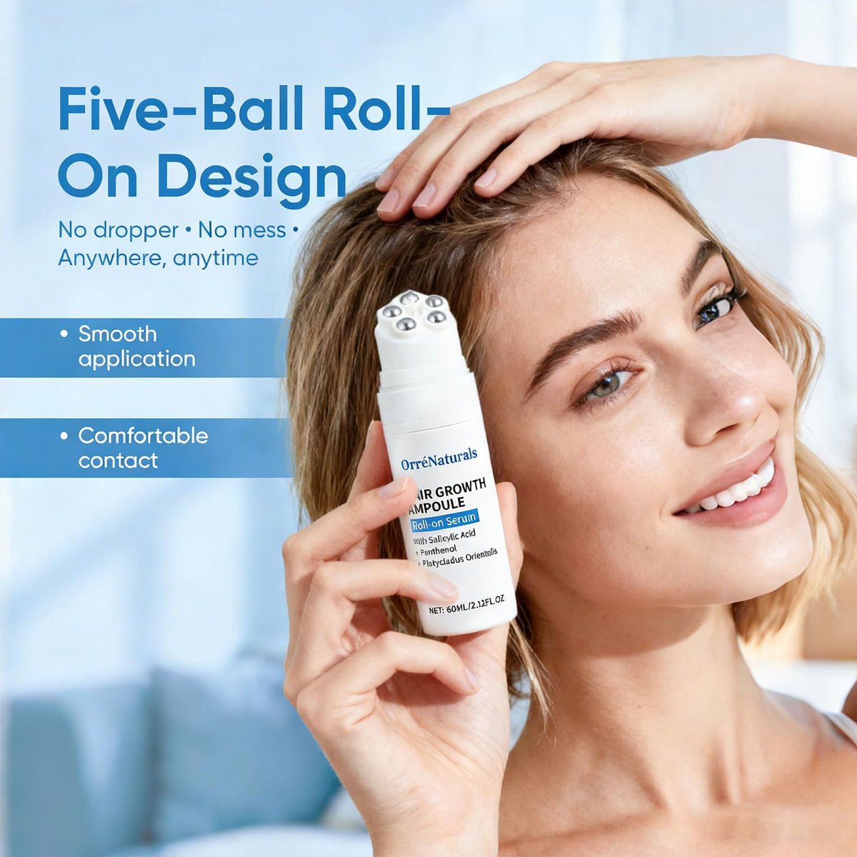 ORRÉNATURALS application on scalp showing targeted treatment and coverage