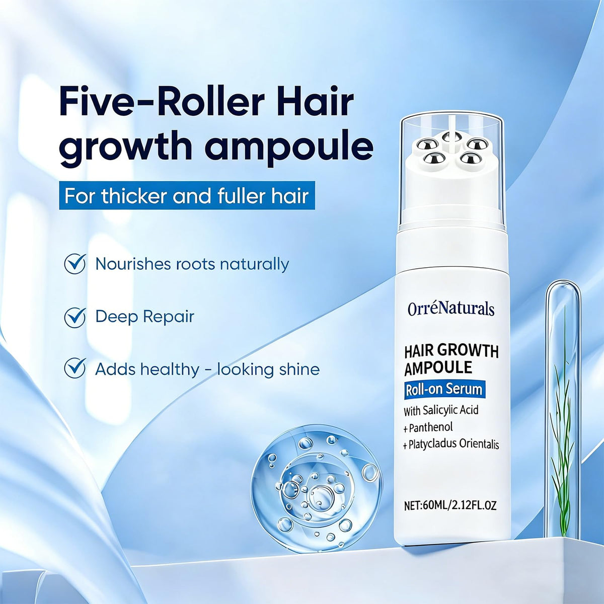 ORRÉNATURALS five-roller close-up highlighting even serum delivery and comfort