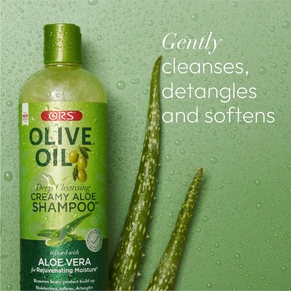 ORS product label detail highlighting olive oil and aloe vera benefits