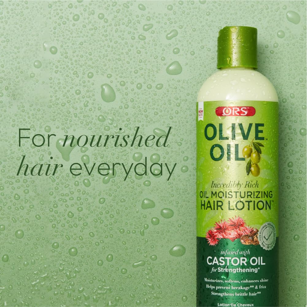 ORS lotion being applied to curly hair for improved manageability