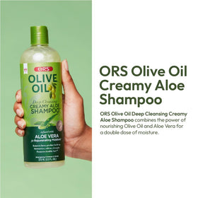 ORS creamy aloe shampoo texture close-up demonstrating hydration