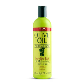 ORS front packaging of 23 oz moisturizing hair lotion showing brand and size, highlights salon results