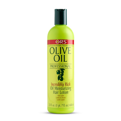 ORS front packaging of 23 oz moisturizing hair lotion showing brand and size, highlights salon results