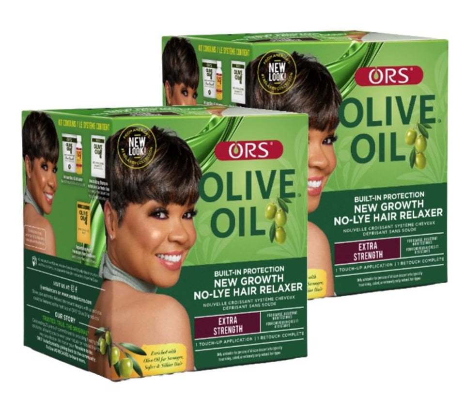 ORS olive oil relaxer front packaging showing size and easy touch-up benefit