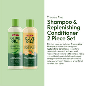 ORS shampoo close-up pump showing creamy aloe texture and slip