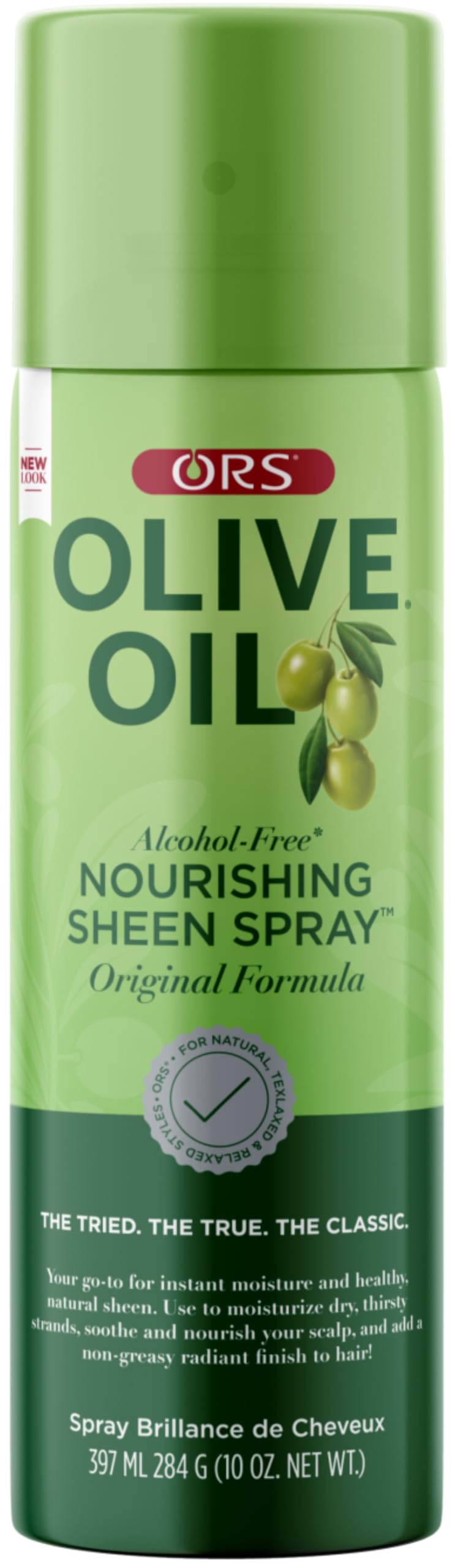 ORS bottle front view showing label and lightweight shine benefit