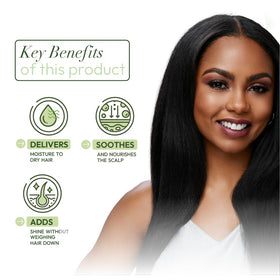 ORS sheen spray on hair strand showing smoother, shinier texture