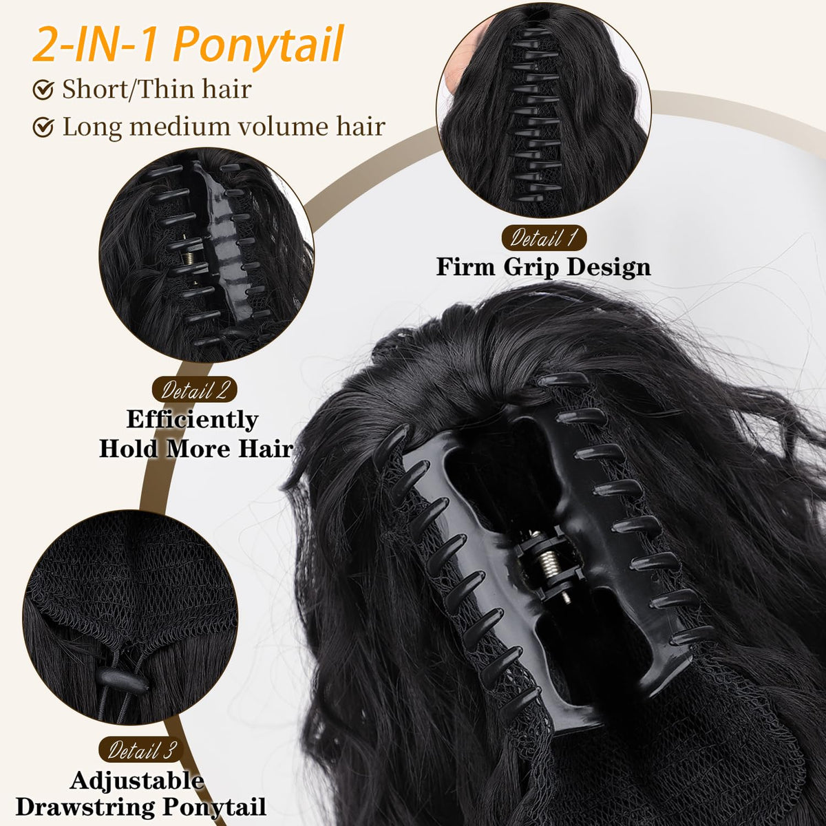 ORSUNCER ponytail on model showing 30 inch length for realistic size comparison
