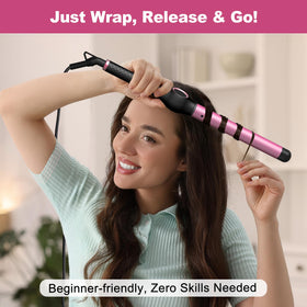 ORYNNE close-up of extra-long argan-infused ceramic barrel, smooth styling glide
