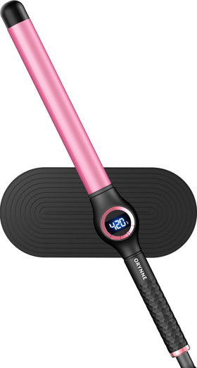 ORYNNE front view of curling wand showing long ceramic barrel and handle, great control