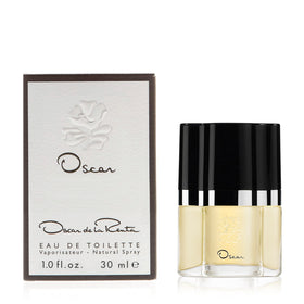 Oscar de la Renta bottle front view showing elegant design and travel-ready size