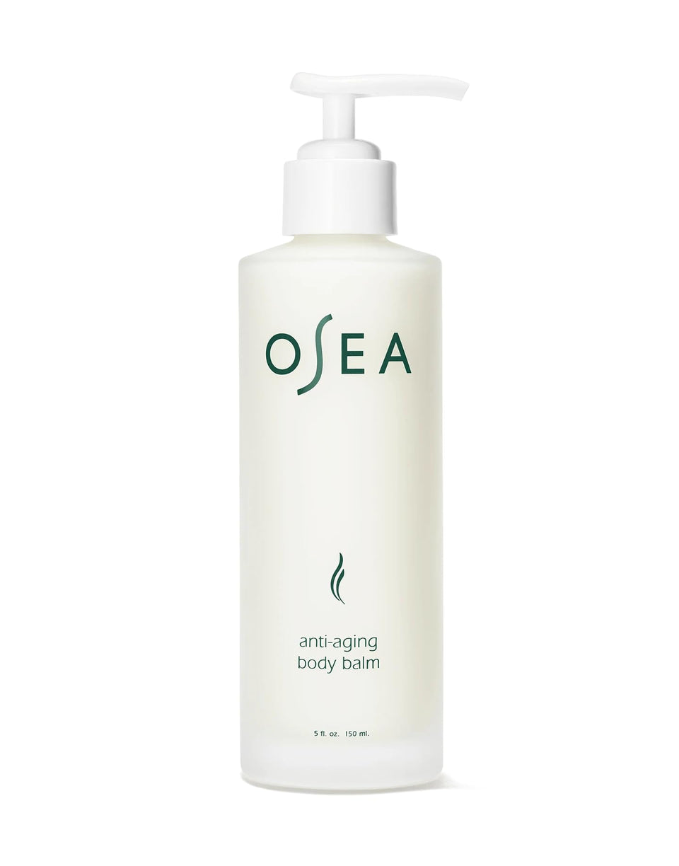 OSEA anti-aging body balm front packaging showing bottle benefits