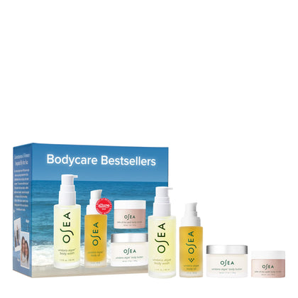 OSEA travel set front packaging showing four mini body products for convenient cleansing