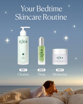 OSEA cream held in hand showing size and real-life scale for usability