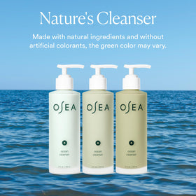 OSEA label close-up listing clean ingredients and vegan cruelty-free benefit