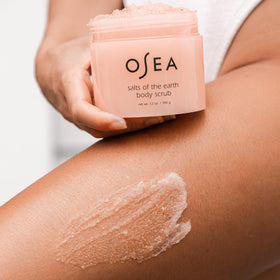 OSEA close-up of pink salt texture and creamy base, reveals gentle exfoliation
