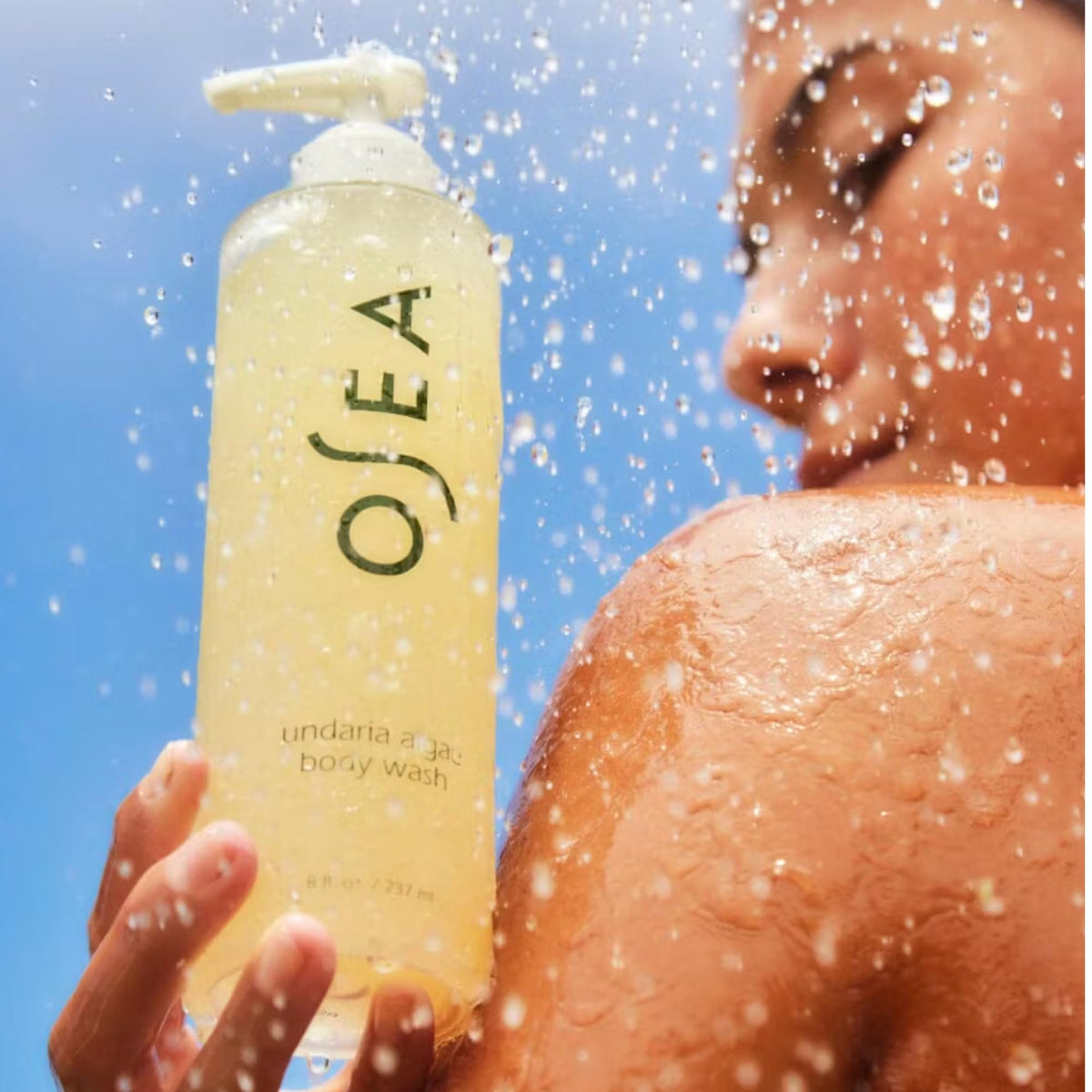 OSEA bottle on shower shelf showing fresh spa-like shower benefit