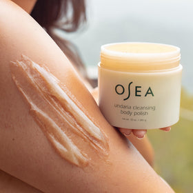 OSEA pumice granules macro detail showing gentle buffing benefit