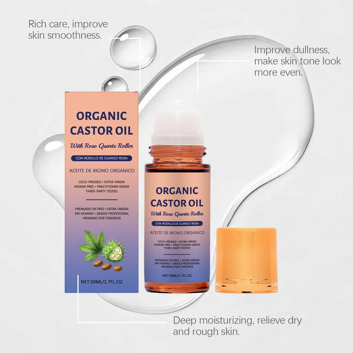OSFRIAGE castor oil texture drop on surface showing lightweight moisturizing finish