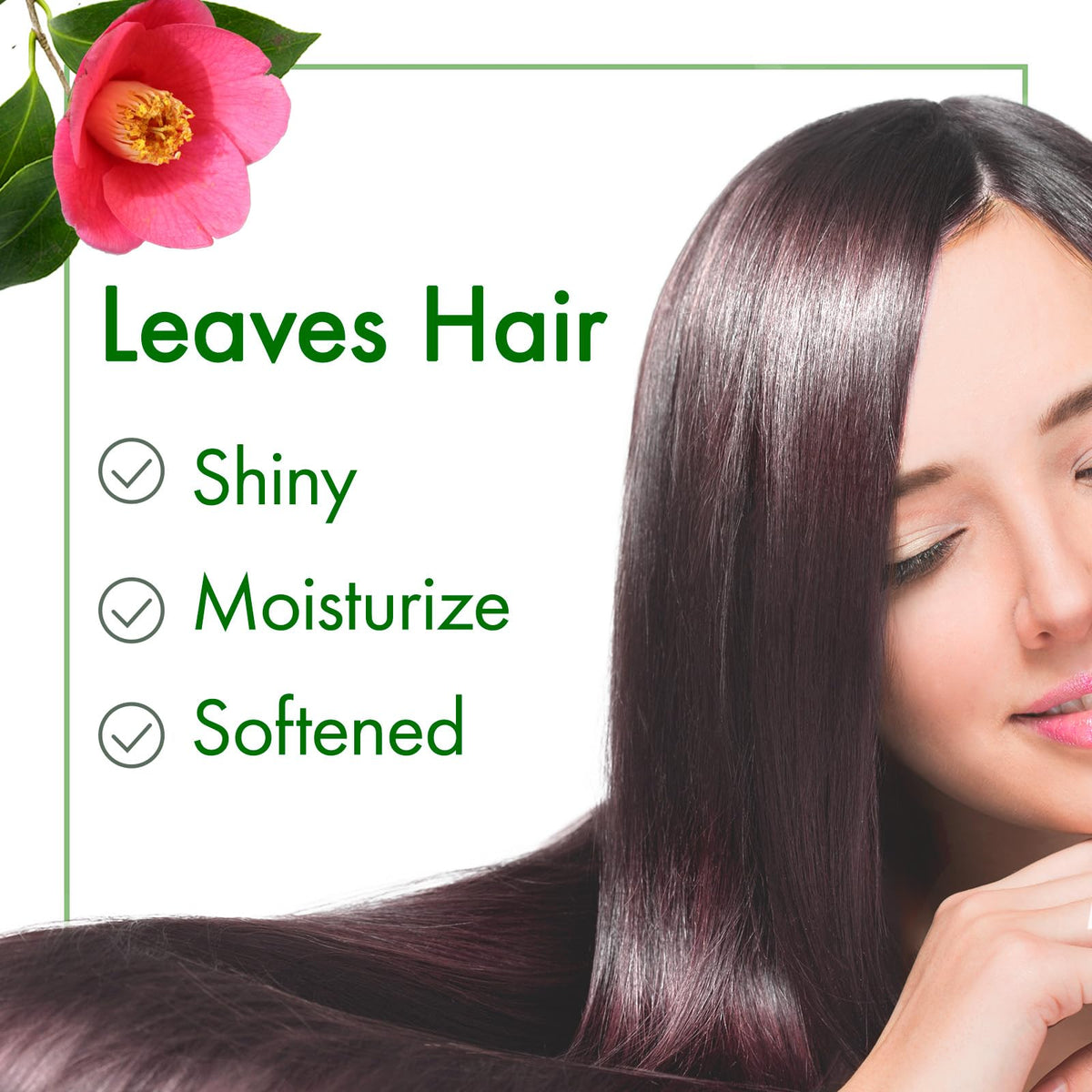 Oshima Tsubaki being applied to hair ends to add shine and reduce frizz
