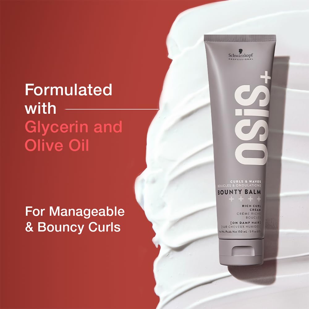 OSiS+ cream applied on damp curls demonstrating definition and reduced frizz