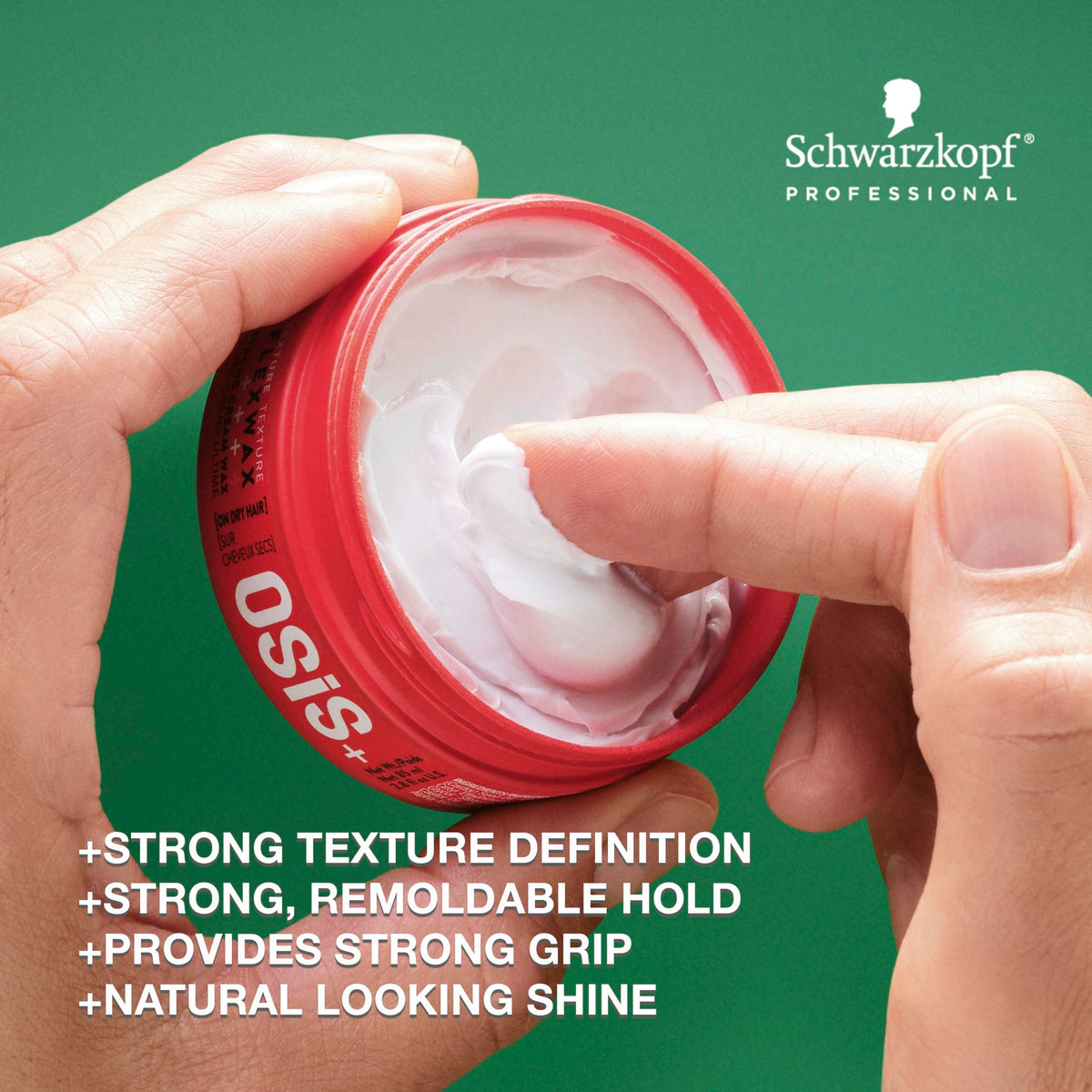 OSiS+ Flexwax applied to hands demonstrating easy warming and even distribution benefit