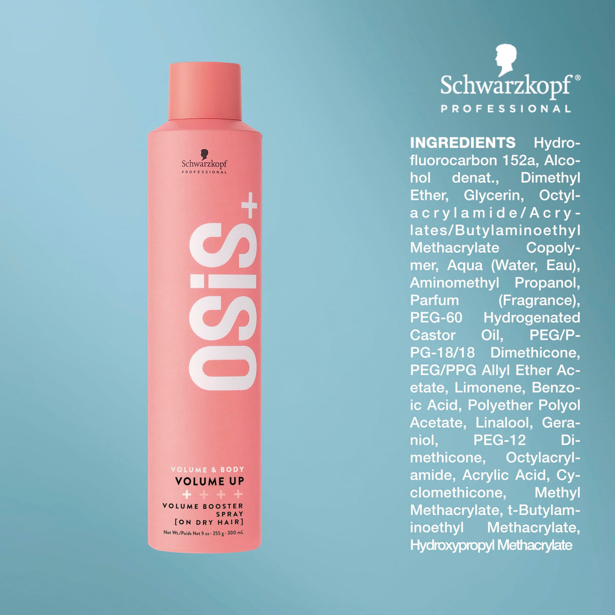 OSiS+ Volume Up next to everyday items to show 8.9 oz size and portability benefit