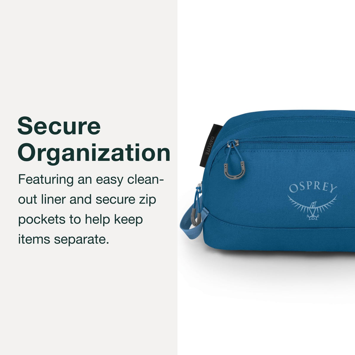 Osprey Daylite toiletry kit placed inside a backpack demonstrating space-saving benefit