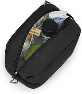 Osprey Daylite toiletry kit on a bathroom counter illustrating tidy travel-ready benefit