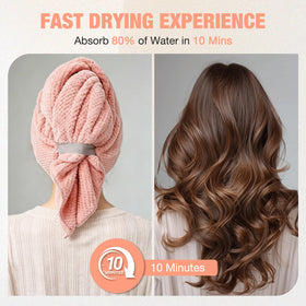 OSRPIEU towel wrapped on model with curly hair, reduces drying time and frizz
