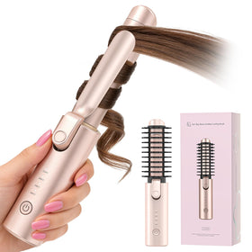 Otichannel front view Pink cordless curler showing compact travel design and controls