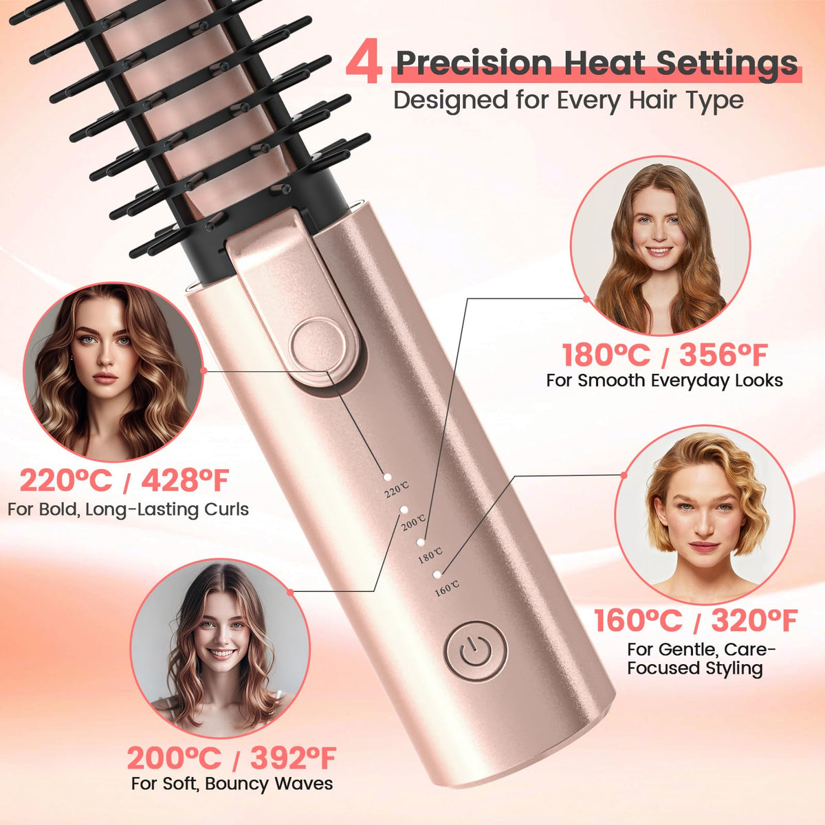 Otichannel curling brush creating soft waves demonstrating frizz-reducing results