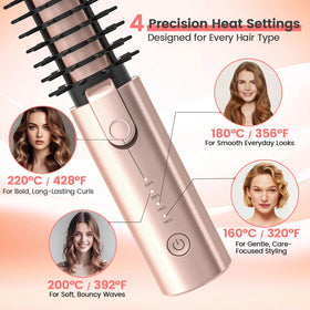Otichannel curling brush creating soft waves demonstrating frizz-reducing results