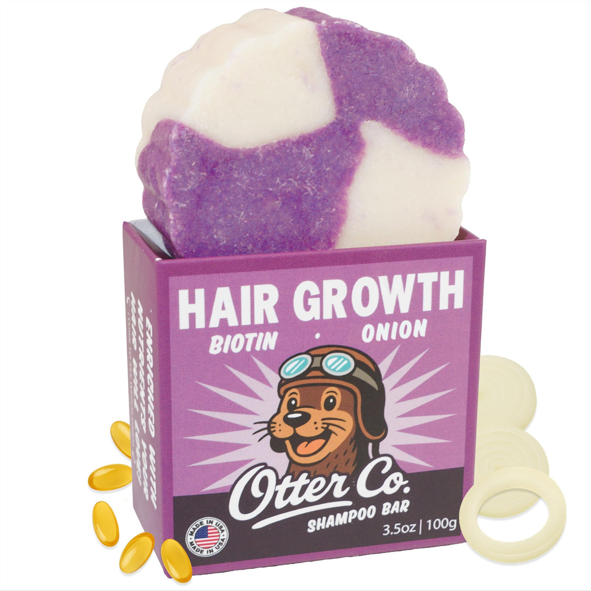Otter Co. front packaging of shampoo bar showing eco-friendly branding and benefits