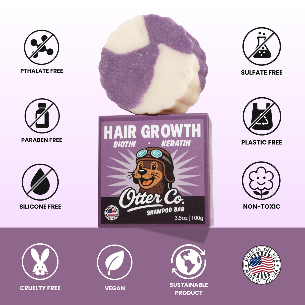 Otter Co. product label and ingredient list showing biotin, keratin, rosemary oil