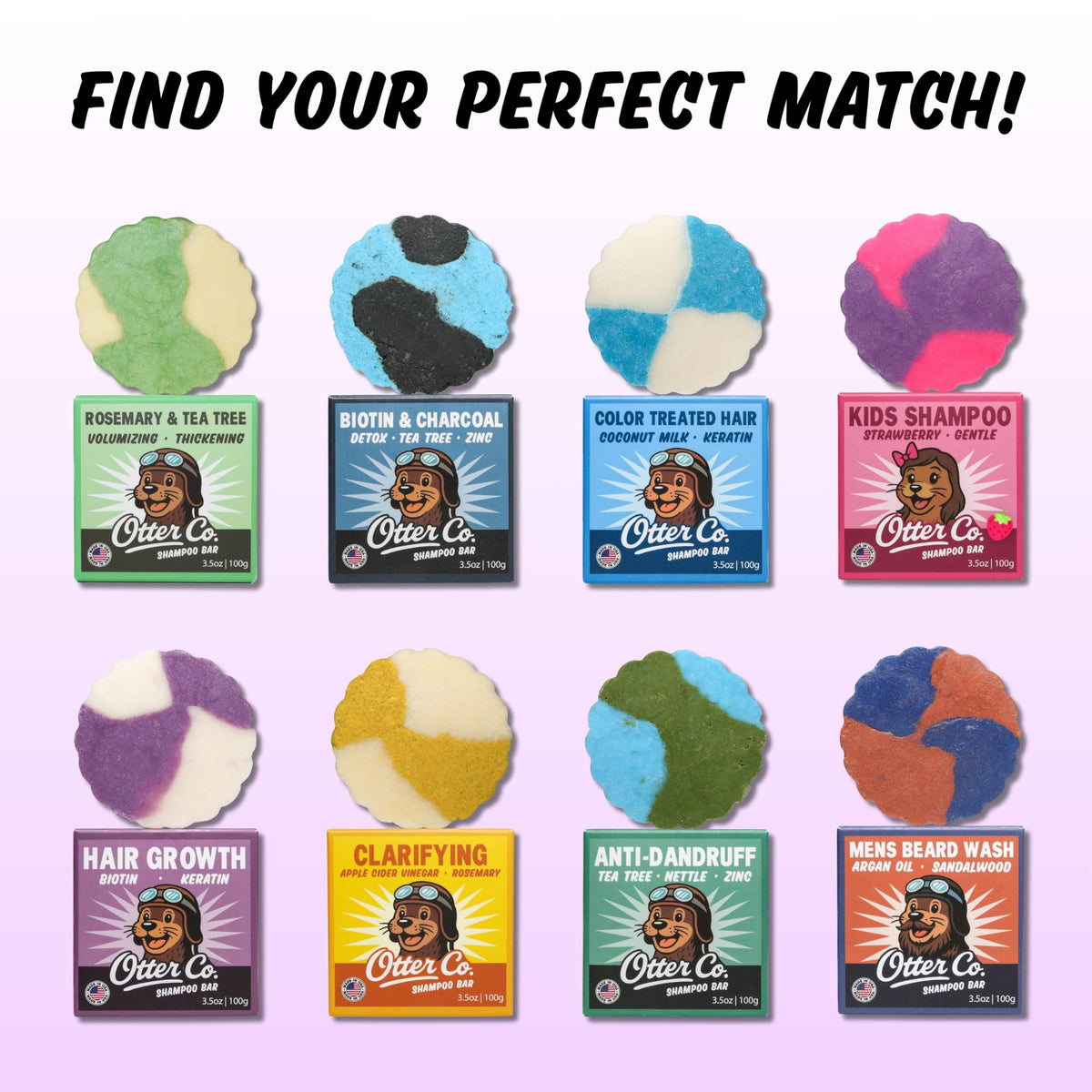 Otter Co. shampoo bar next to a smartphone showing compact travel-friendly size